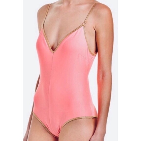 Sam Edelman Other - SAM EDELMAN METALLIC TRIM CORAL ONE PIECE SWIMSUIT SIZE S